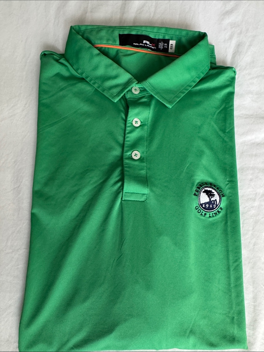 Men's Green Ralph Lauren RLX Polo with Embroidered Golf Patch of Pebble Beach